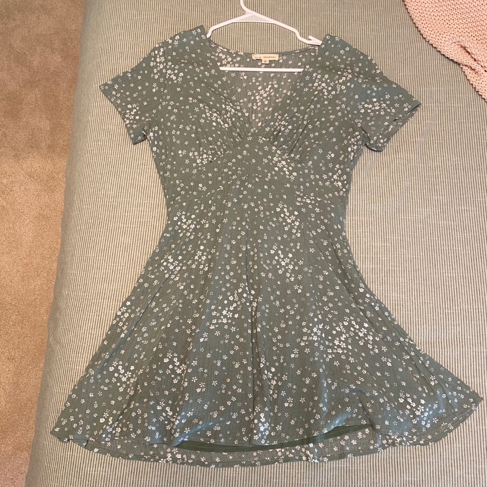 Green Short Sleeve Floral Dress